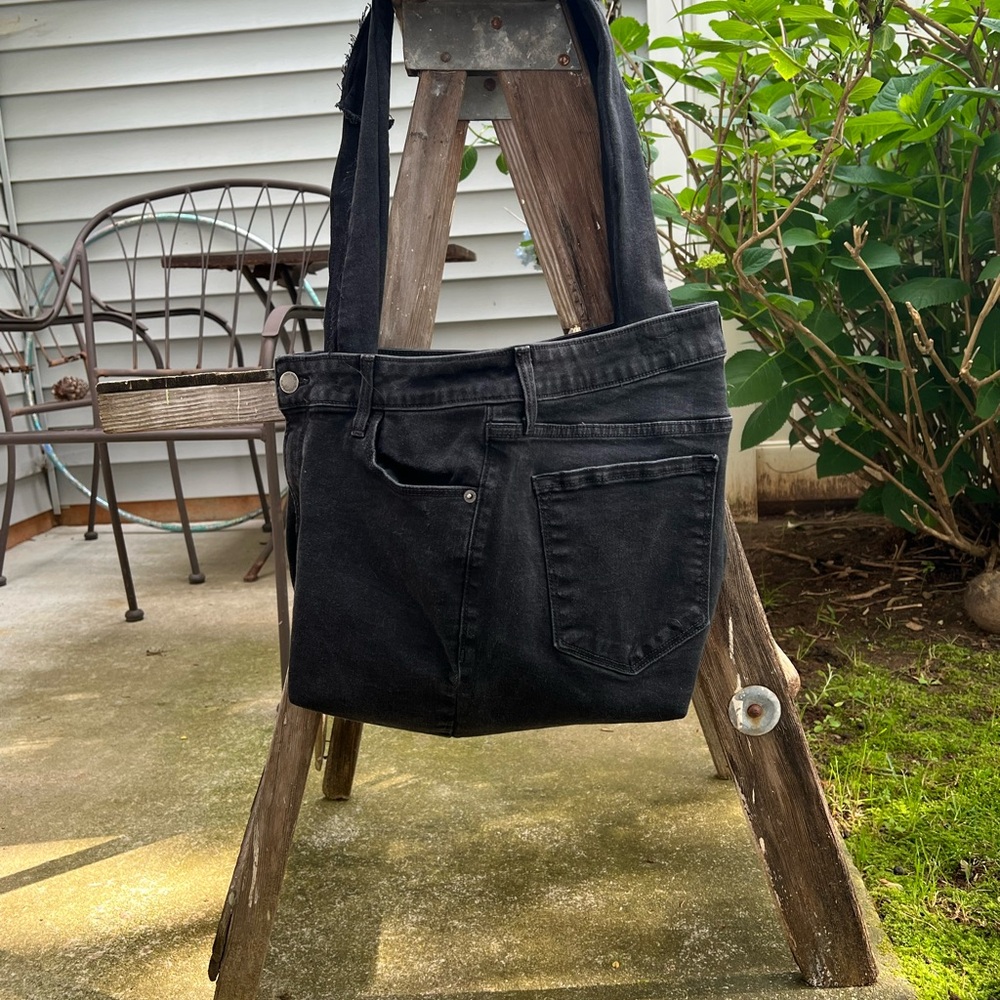 Upcycled black denim tote bag